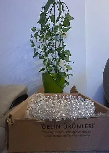 Boncuklu Beyaz Minimalist Gelin Tacı - Görsel 2