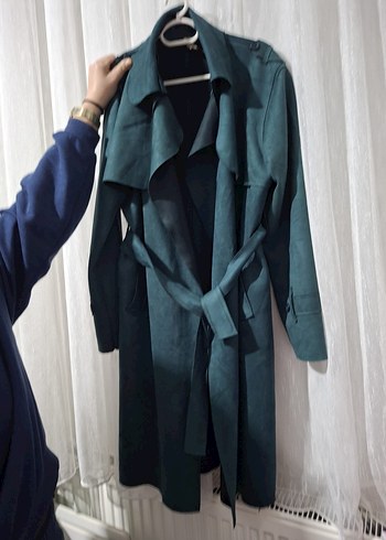 Kadın Yeşil Süet Kemerli Trençkot - Görsel 2