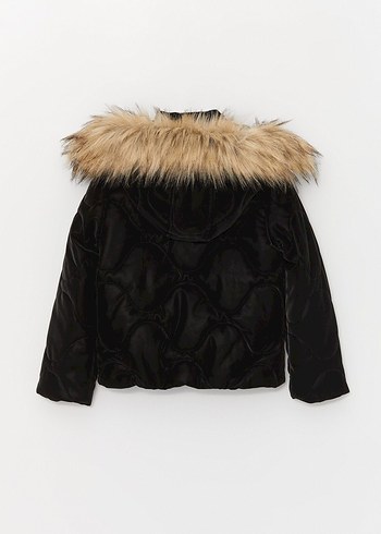 Kürklü Kapüşonlu Siyah çocuk Kışlık mont 9 10 yaş (134- 140 cm) - Görsel 2