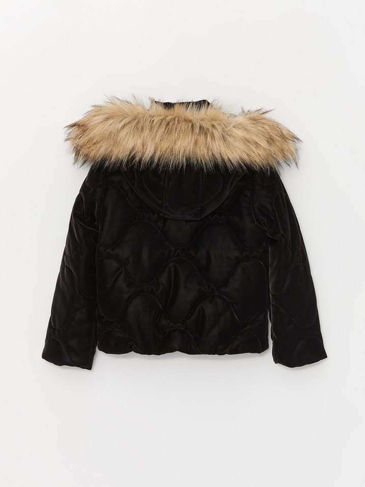 Kürklü Kapüşonlu Siyah çocuk Kışlık mont 9 10 yaş (134- 140 cm) - Görsel 2