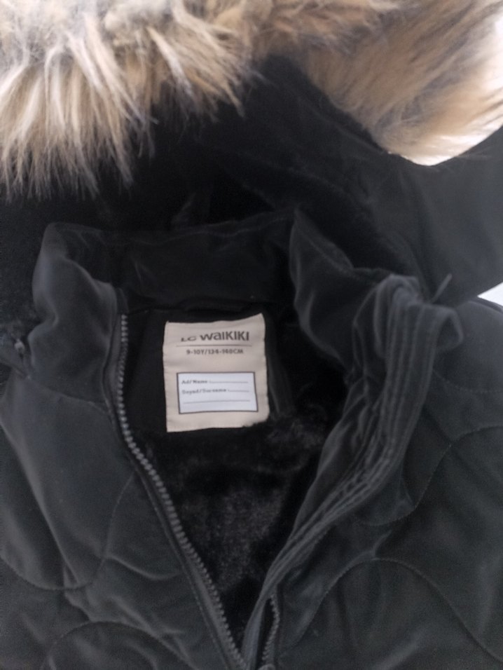 Kürklü Kapüşonlu Siyah çocuk Kışlık mont 9 10 yaş (134- 140 cm) - Görsel 4