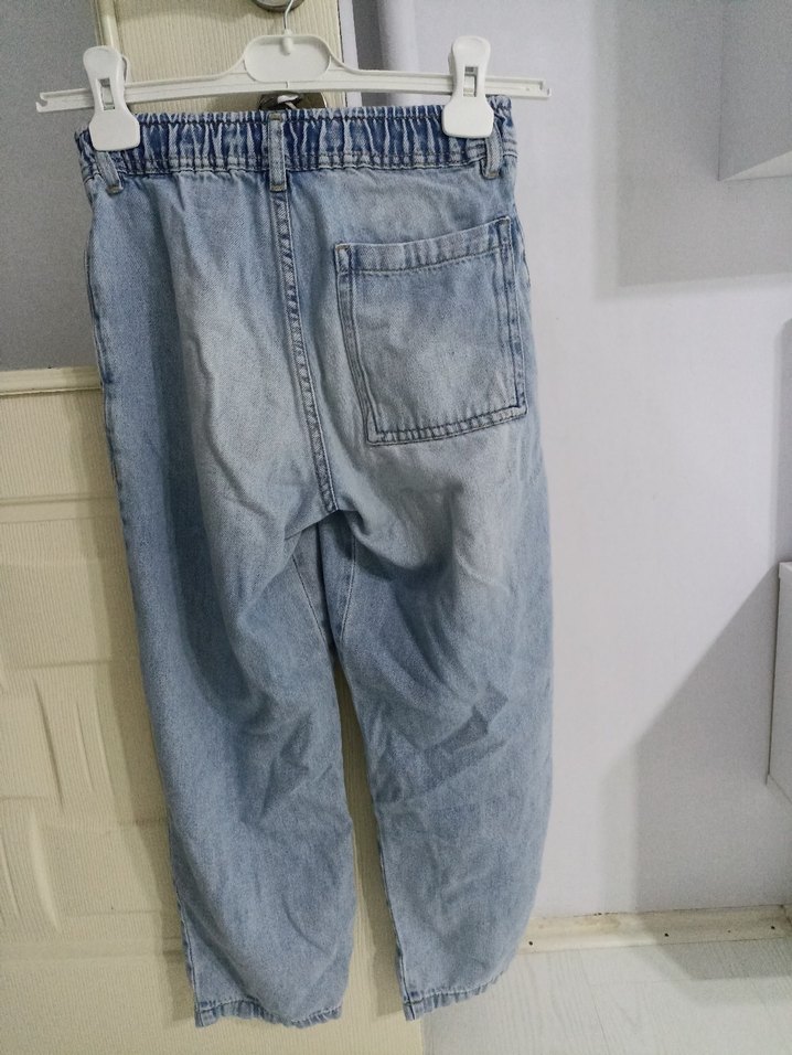 kız cocuk Mavi Bol Kesim Denim Pantolon - Görsel 2