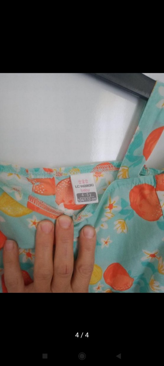 Kız Çocuk Turuncu Desenli Kayık Yaka Elbise - Görsel 3