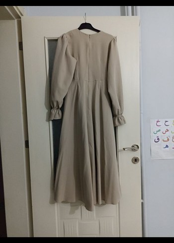 Bej Uzun Kollu Salaş Keten Elbise - Görsel 2