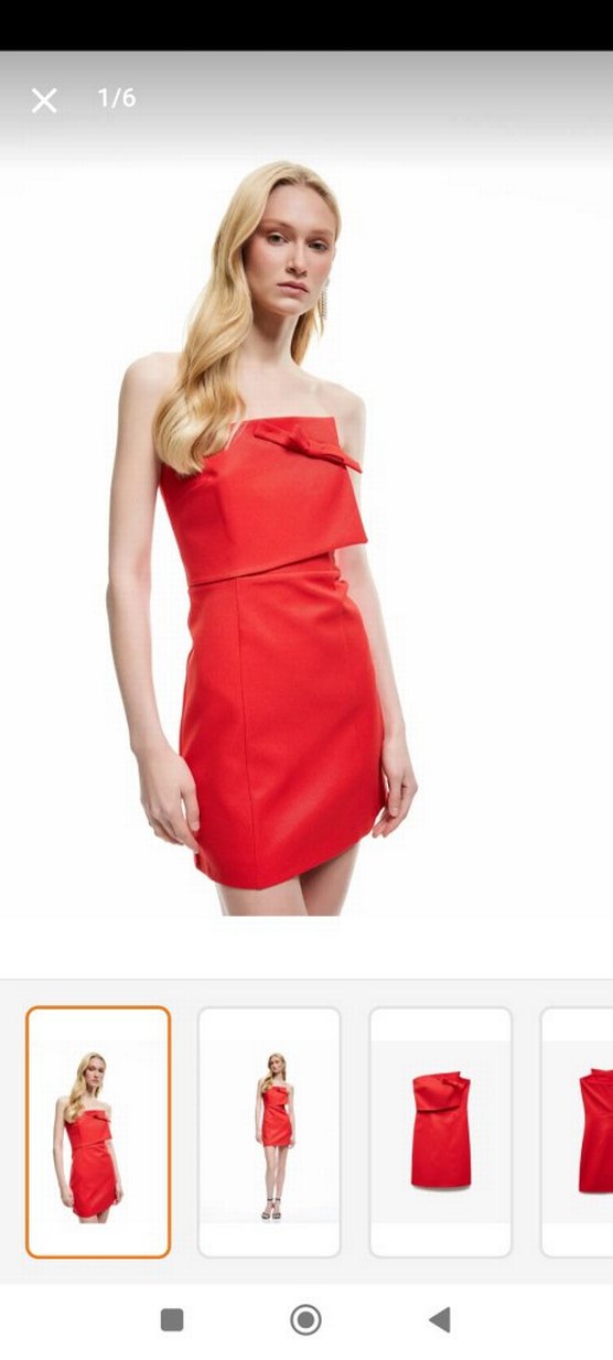 Kırmızı straplez elbise - Görsel 4