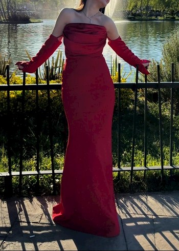 Bordo Drapeli Uzun Abiye Elbise - Görsel 2