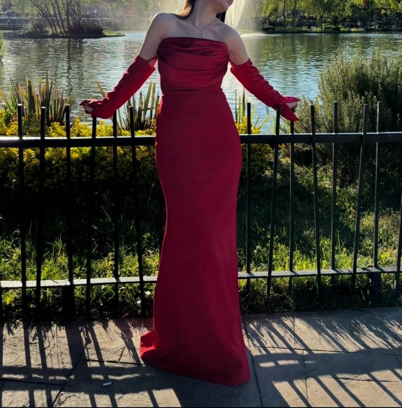 Bordo Drapeli Uzun Abiye Elbise - Görsel 2