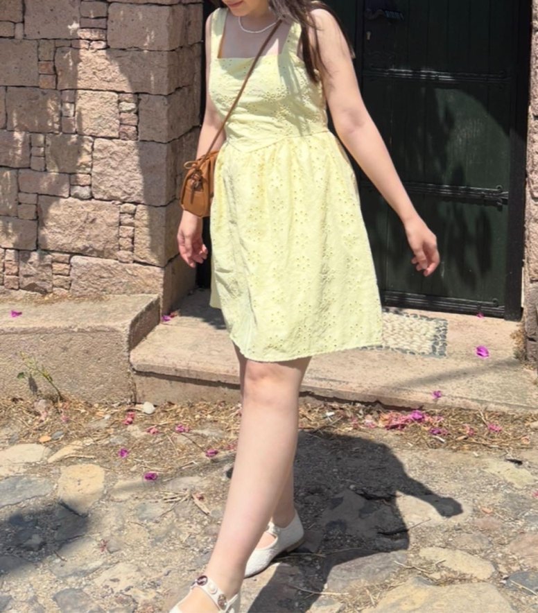 Sarı Nakışlı Midi Elbise - Görsel 2