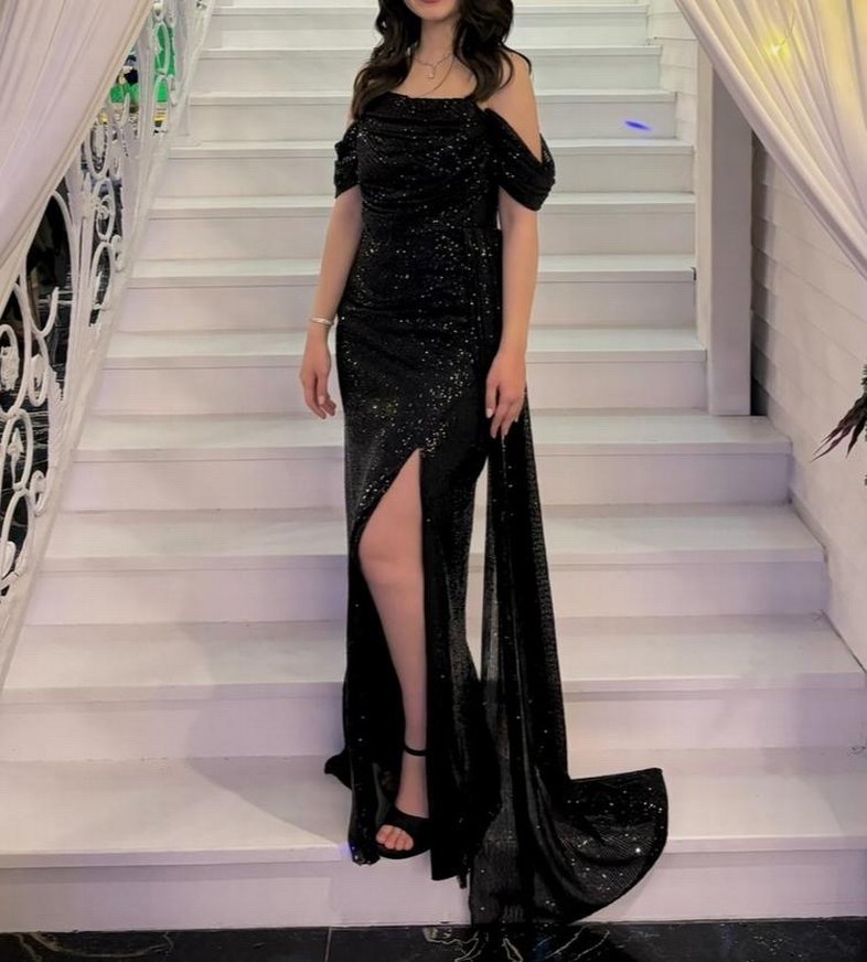 Siyah Drapeli Uzun Straplez Abiye Elbise - Görsel 2