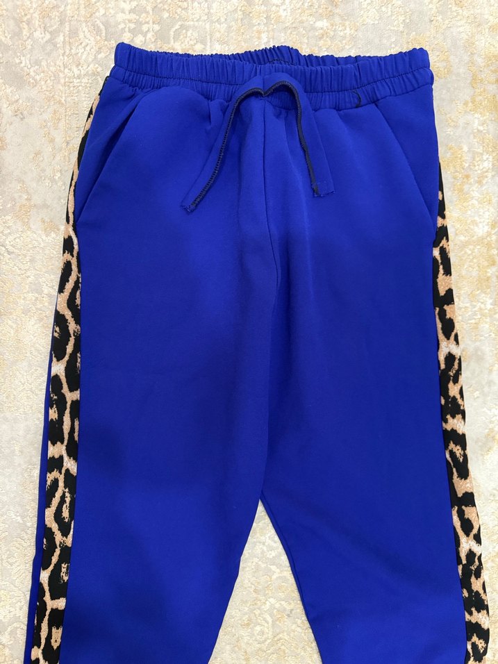 Leopar Şeritli Mavi Kadın Eşofman Altı - Görsel 3