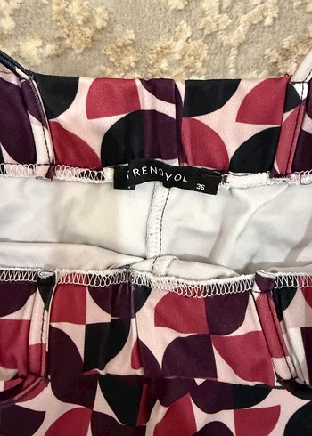 Bordo Desenli Kadın İspanyol Paça Pantolon - Görsel 4