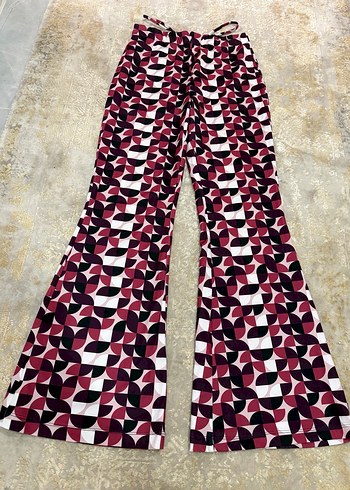 Bordo Desenli Kadın İspanyol Paça Pantolon - Görsel 2