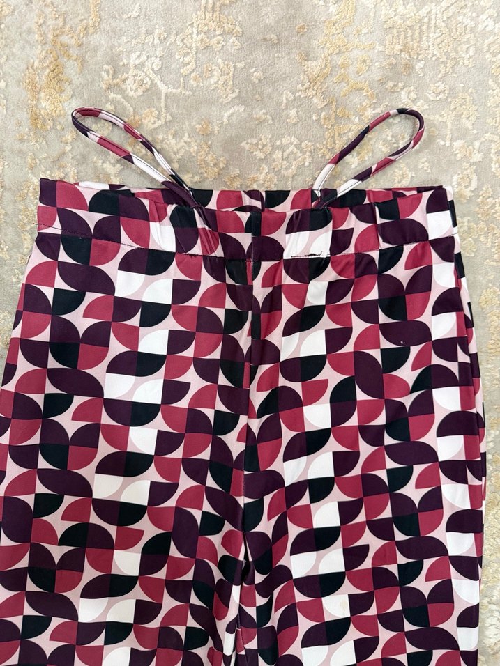 Bordo Desenli Kadın İspanyol Paça Pantolon - Görsel 3