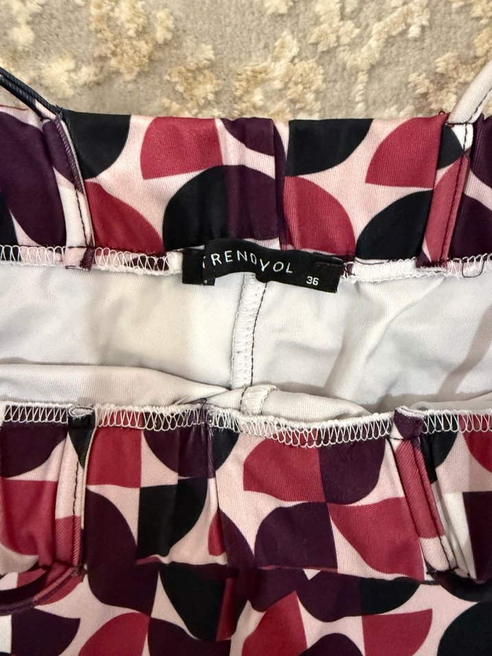 Bordo Desenli Kadın İspanyol Paça Pantolon - Görsel 4