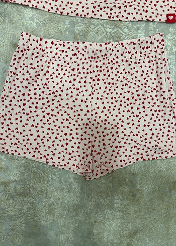m Beden kırmızı Renk Kırmızı Kalp Desenli Kısa Kadın Pijama Takımı