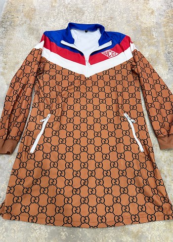 Kadın Kahverengi Baskılı Fermuarlı Mini Elbise - Görsel 2