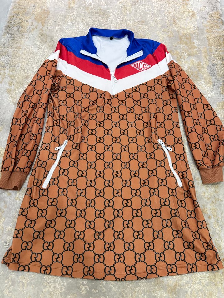 Kadın Kahverengi Baskılı Fermuarlı Mini Elbise - Görsel 2