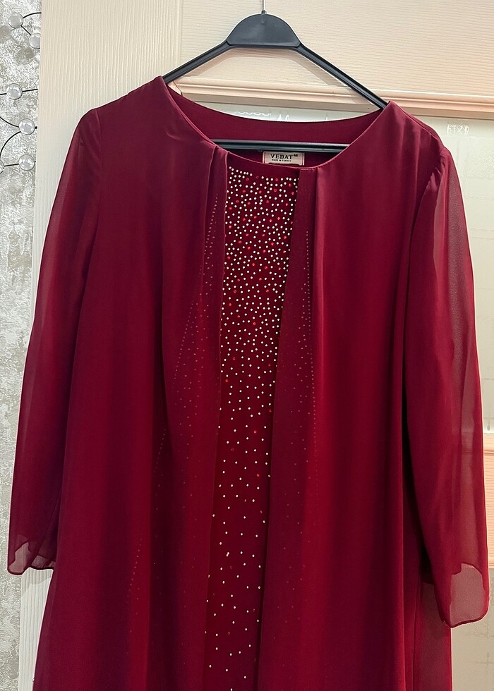 Bordo abiye taşlı gece elbisesi - Görsel 2