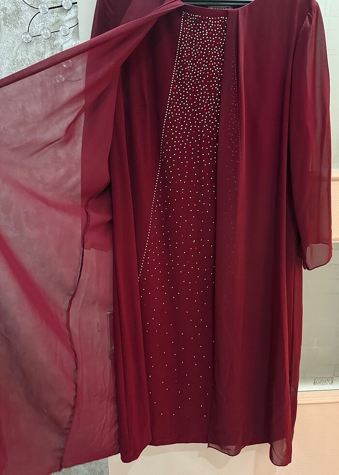 Bordo abiye taşlı gece elbisesi - Görsel 3