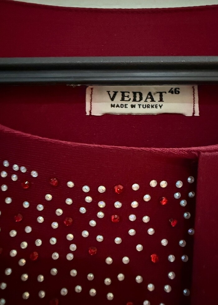 Bordo abiye taşlı gece elbisesi - Görsel 5