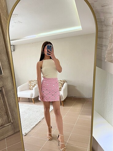 m Beden pembe Renk Mini etek
