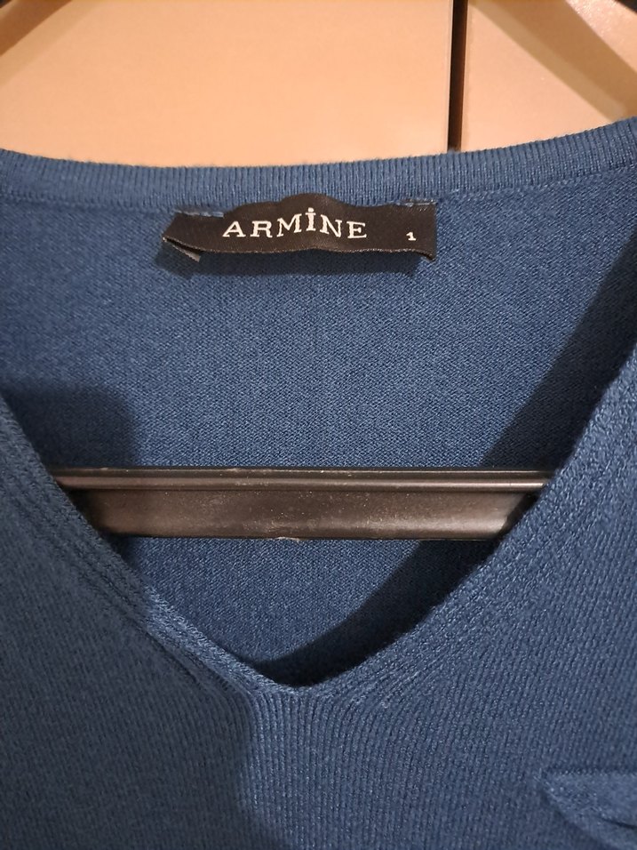 V Yaka Lacivert Kadın Triko Kazak - Görsel 2