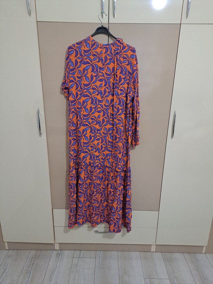 Bohem Uzun Kollu Mor Desenli Elbise - Görsel 3