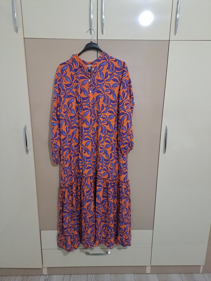 Bohem Uzun Kollu Mor Desenli Elbise - Görsel 2