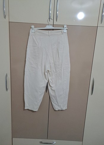 Kadın Beyaz Keten Mini Rahat Pantolon - Görsel 2