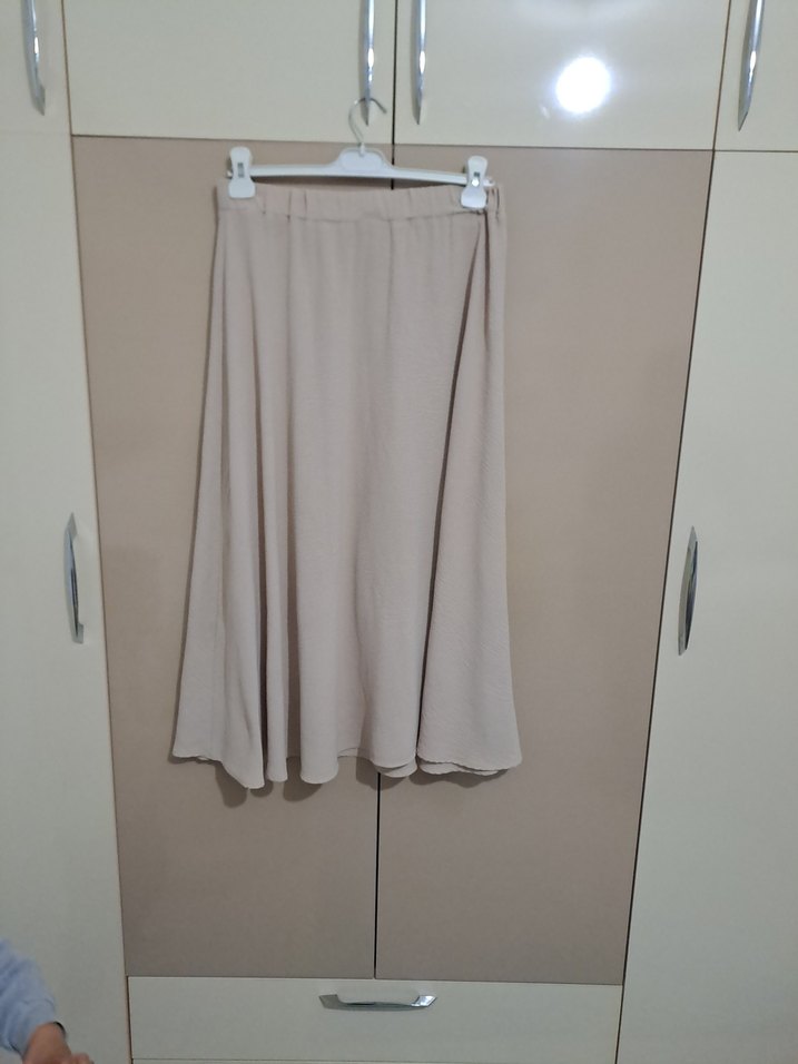 Bej Keten Kadın Pantolon Midi Boy - Görsel 2