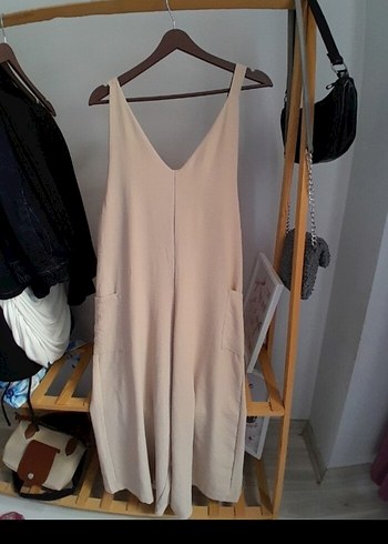 Bej Straplez Triko Kadın Tulum - Görsel 8