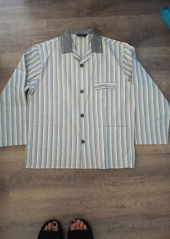 Gri Erkek Düğmeli Pijama Takımı - Görsel 2