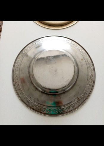 eski Parlak Beyaz Metal Tabak - Görsel 2