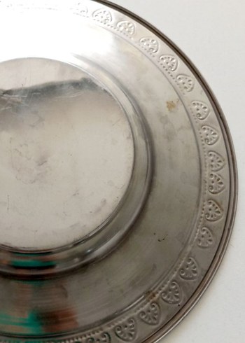 eski Parlak Beyaz Metal Tabak - Görsel 5