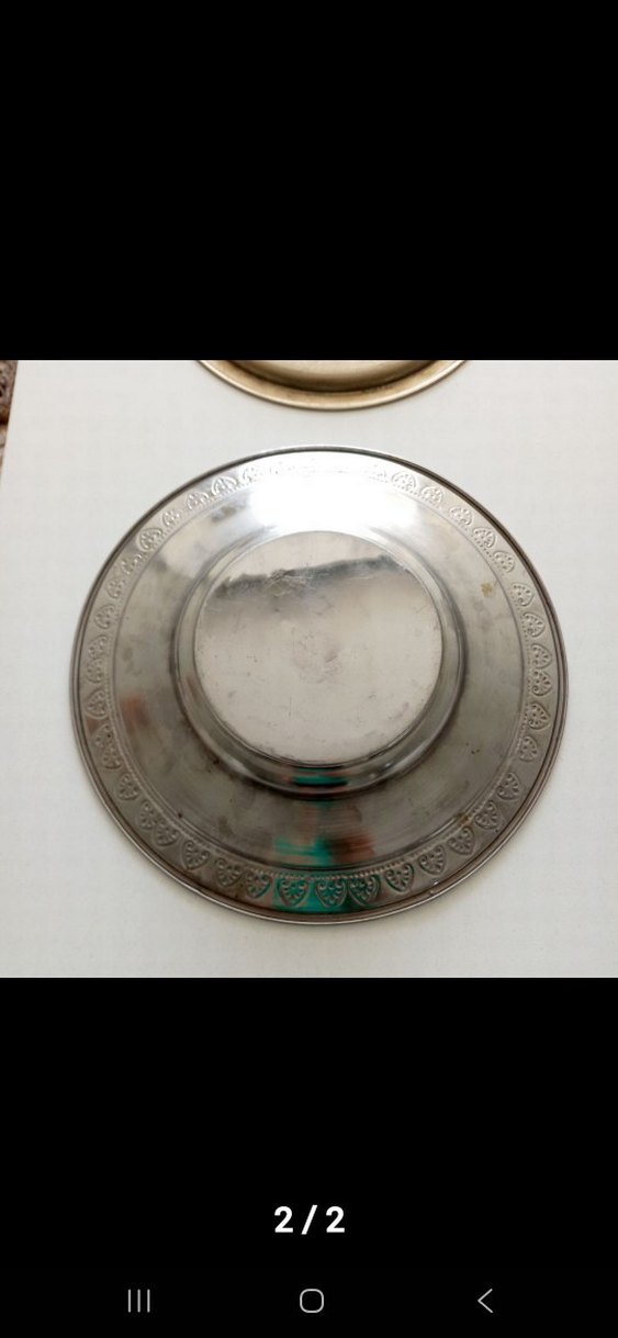 eski Parlak Beyaz Metal Tabak - Görsel 2