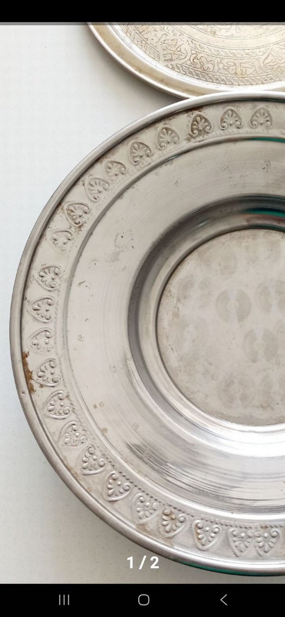 eski Parlak Beyaz Metal Tabak - Görsel 4