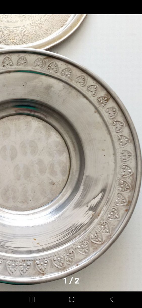 eski Parlak Beyaz Metal Tabak - Görsel 3