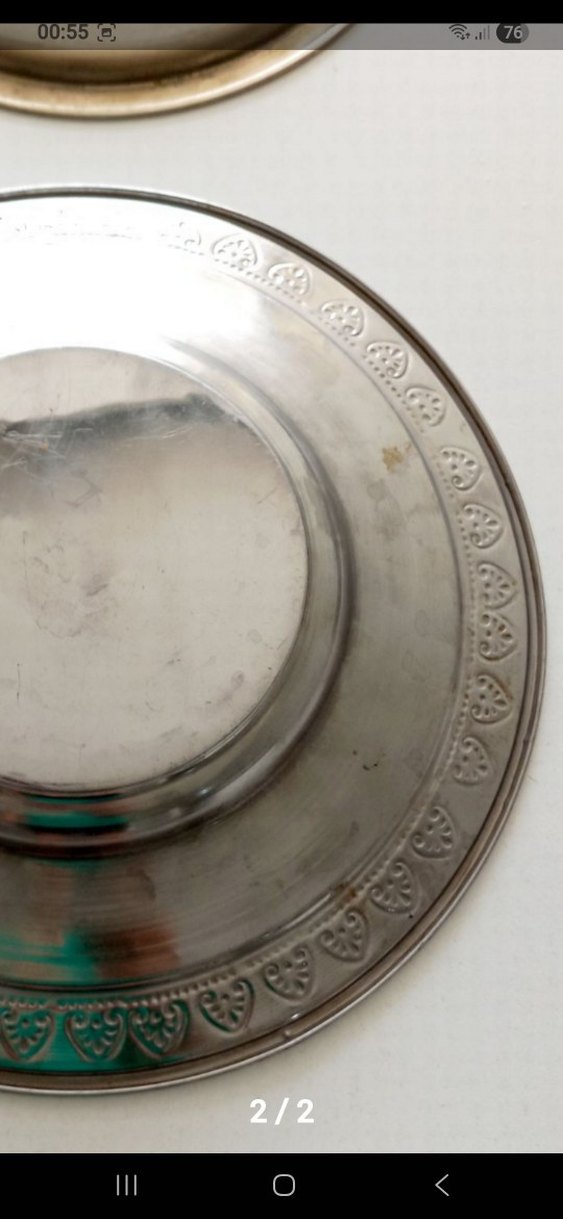 eski Parlak Beyaz Metal Tabak - Görsel 5