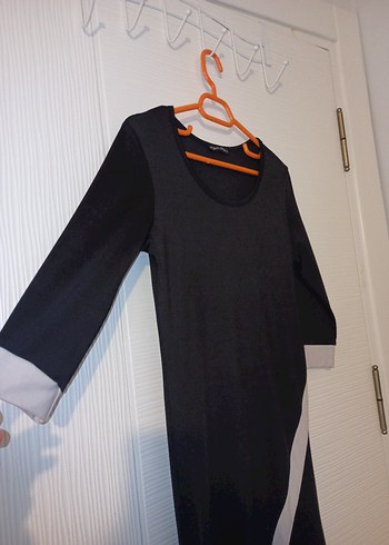 Siyah Midi yarım Kollu  Elbise - Görsel 2