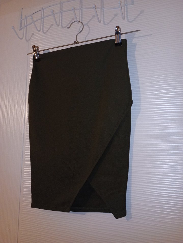 Drapeli Haki Midi Kalem Etek - Görsel 3