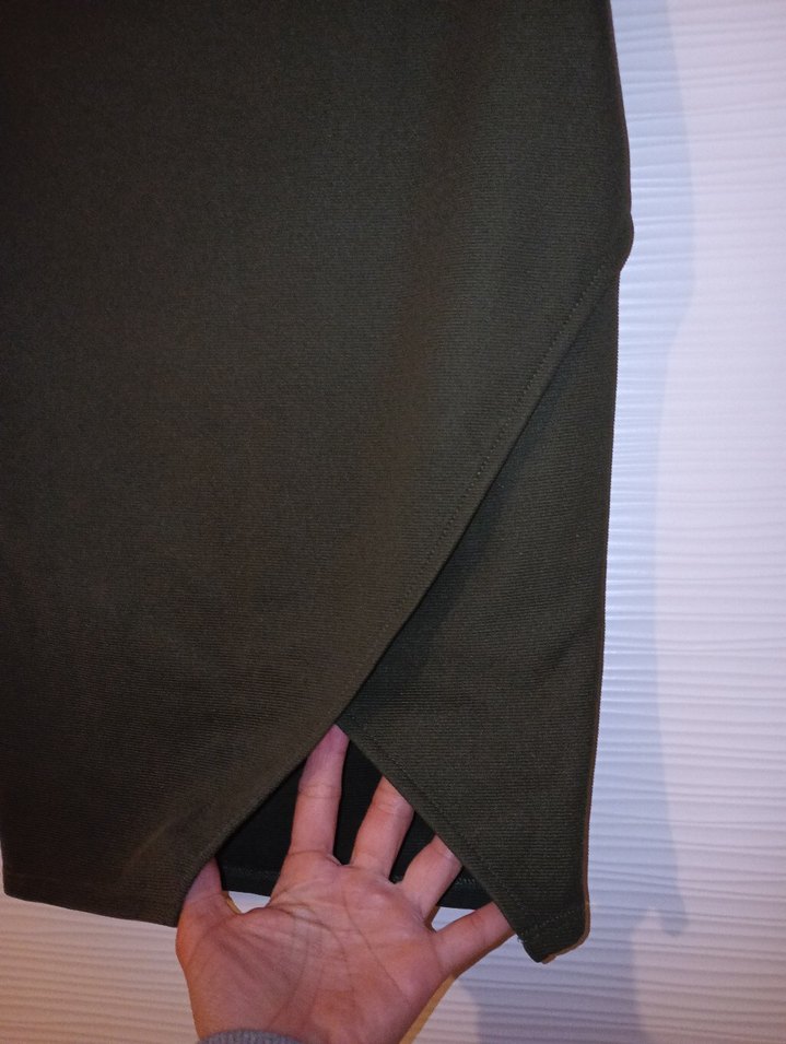 Drapeli Haki Midi Kalem Etek - Görsel 2