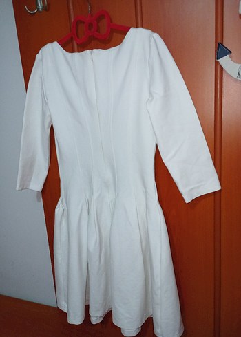 Taşlı Beyaz Pamuk Elbise - Görsel 6