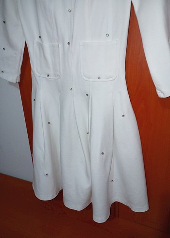 Taşlı Beyaz Pamuk Elbise - Görsel 5