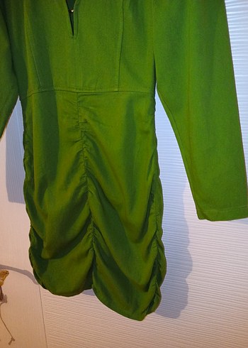 Yeşil V Yaka Uzun Kollu Midi Elbise - Görsel 4