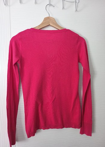 Pembe V Yakalı Kadın Keten Kazak - Görsel 5