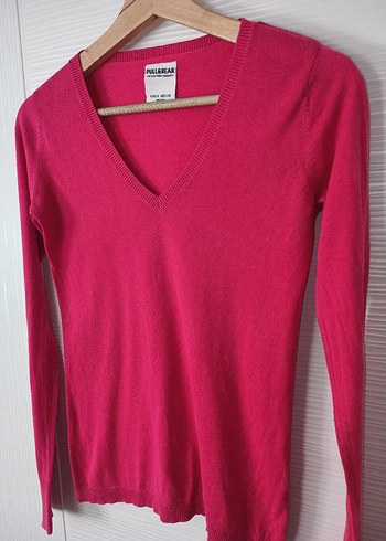 Pembe V Yakalı Kadın Keten Kazak - Görsel 4