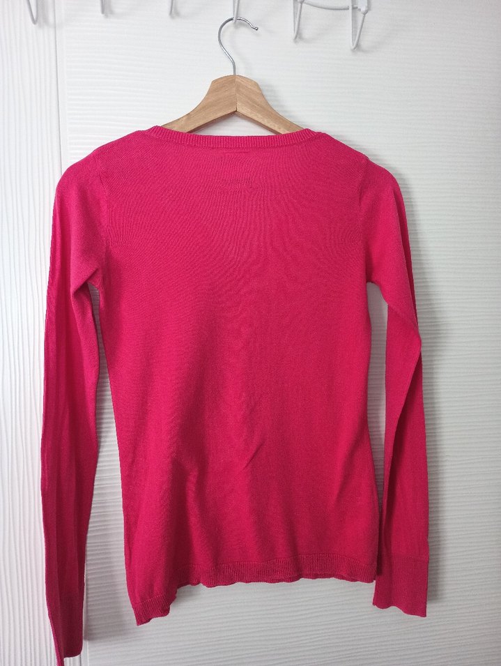 Pembe V Yakalı Kadın Keten Kazak - Görsel 5