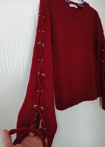 Bordo Örgü Kadın Kazak - Görsel 3