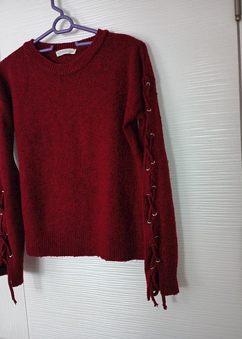 Bordo Örgü Kadın Kazak - Görsel 4