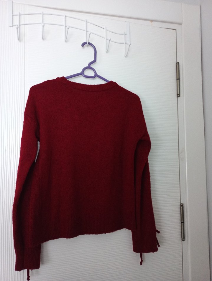 Bordo Örgü Kadın Kazak - Görsel 5